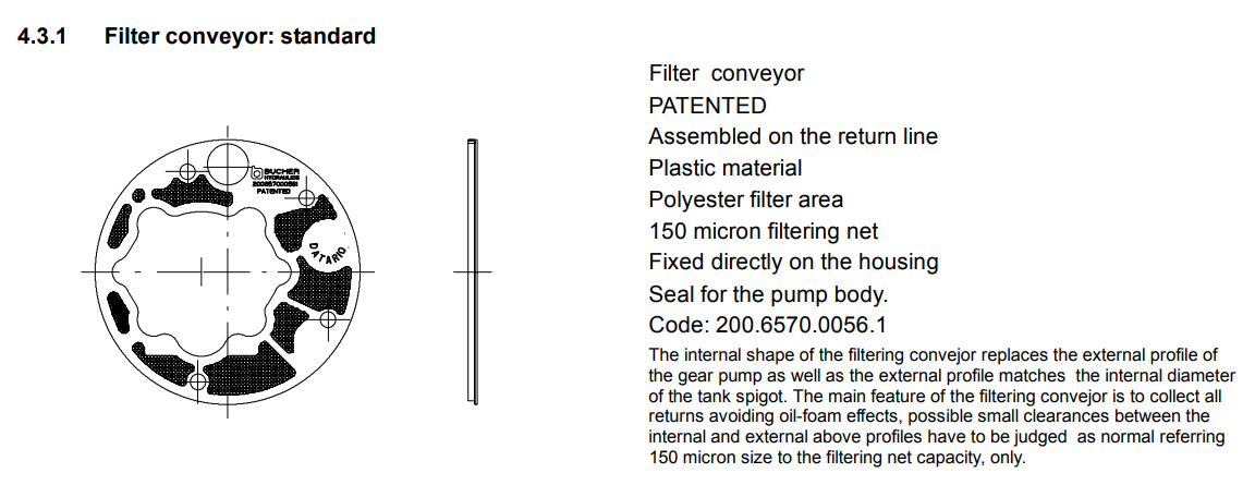 Bucher Filter conveyor, 150 micron filtering net for UP100