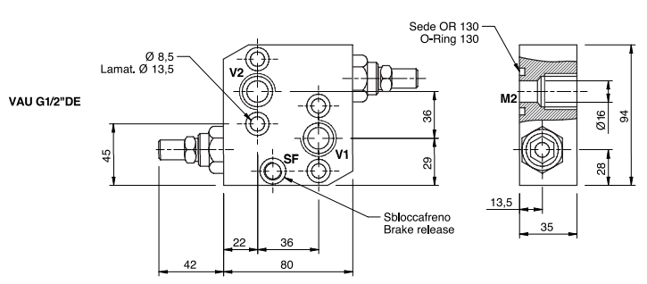 Dual Cross Line Relief Valve 30-180 bar For Danfoss OMP/OMR Motors, VAU 1/2 DE Standard