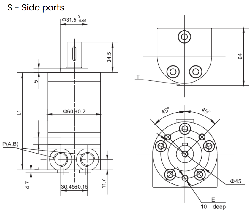 Flowfit Hydraulic Motor 50,3 cc/rev 16mm Parallel Keyed Shaft, Side ports