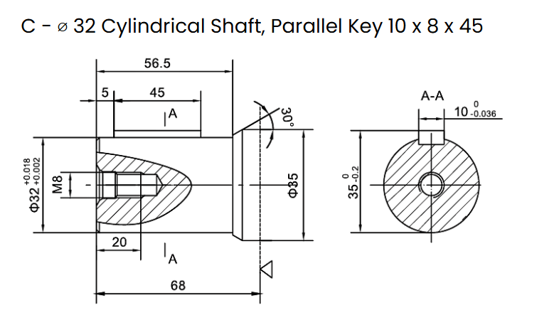Flowfit Hydraulic Motor 203,2 cc/rev 6 Hole Magneto Flange 32mm Parallel Keyed Shaft