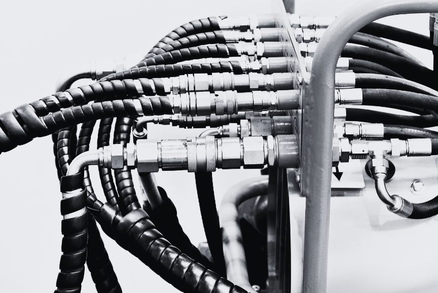 Hydraulic Adaptor Connected to Hoses