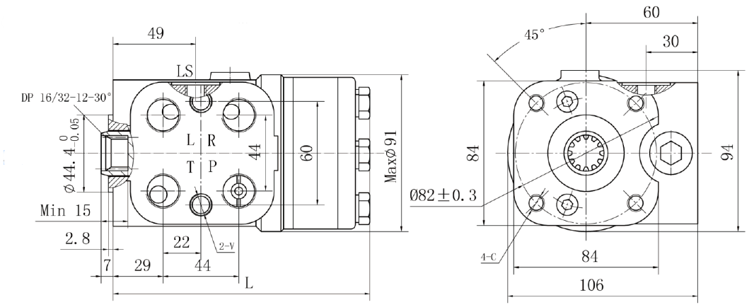 Hydraulic Steering Unit, Load Sensing, Non-Reaction, 315CC, With Relief & Anti-Shock Valves
