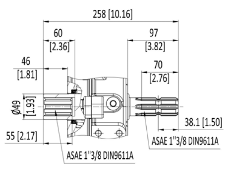 Hydraulic PTO Gearbox, 46kW, Female/Male Through Shaft, Ratio 1:1.5, 4 Bolt PTO Pump, Series 8005