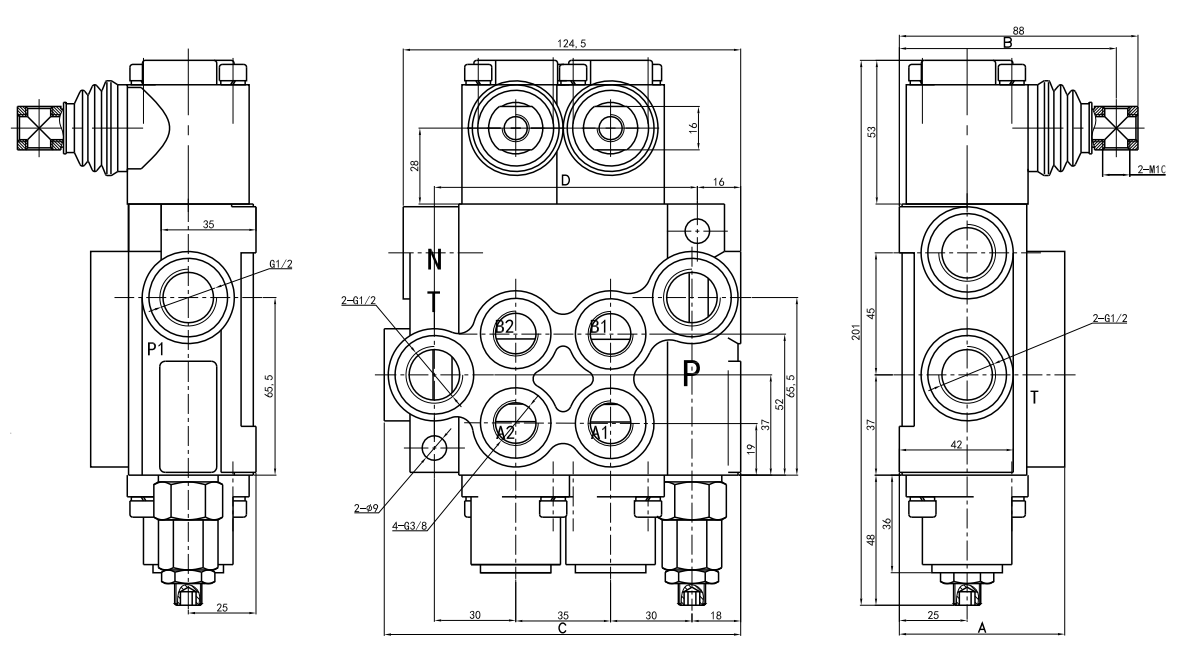 P40 hydraulic valve dimensions drawing