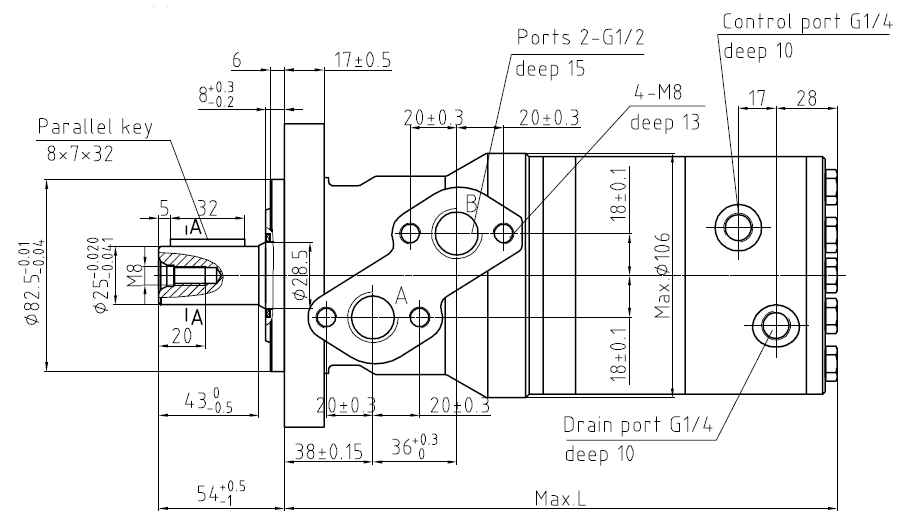 Hydraulic motor dimension L diagram