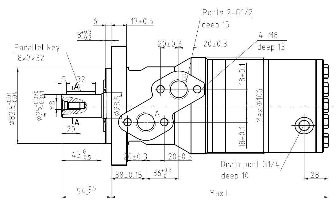 Hydraulic motor dimension L diagram
