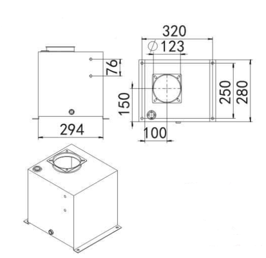 20 Litre Square Steel Hydraulic Tank Dimensions Diagram