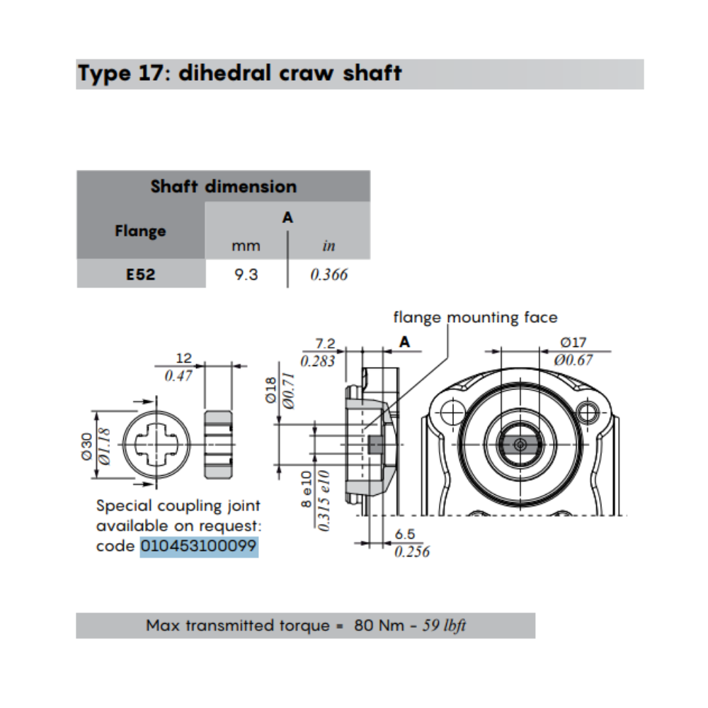 Drive Coupling To Suit Walvoil Type 17 Shaft / E52C Flange
