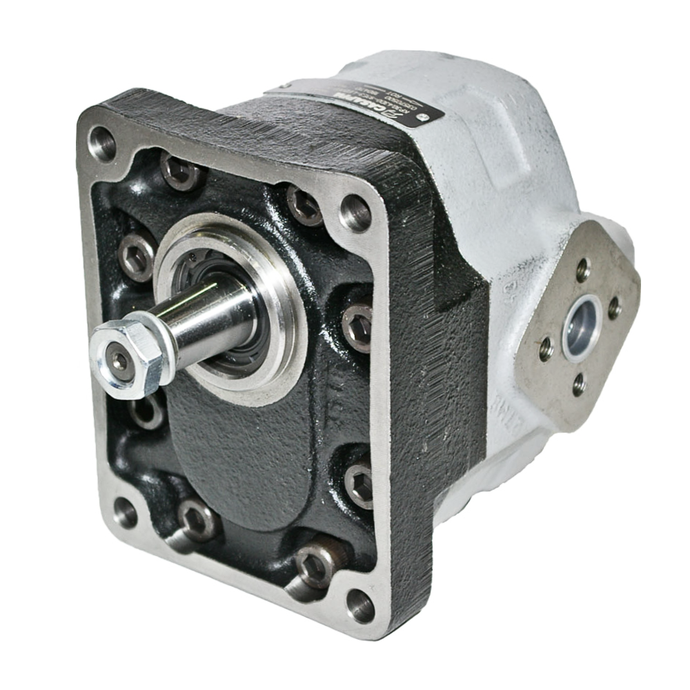 Casappa Cast Iron Hydraulic Gear Pump, Group 3, 43.98cc, Clockwise, 1:8 Tapered Shaft, 4 Bolt European Flange, Elbow Ports