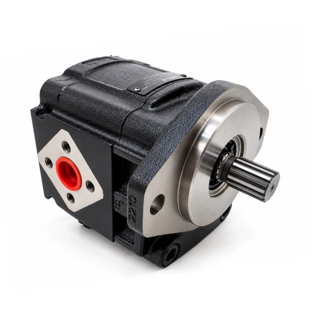 Casappa Cast Iron Hydraulic Gear Motor, Group 3, 38cc, Reversible, SAE BB 15 Tooth Splined Shaft, SAE B 2 Bolt Flange, European Ports