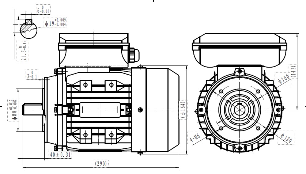 Single Phase 110v Electric Motor, 0.75Kw 4 pole 1500rpm with face mount