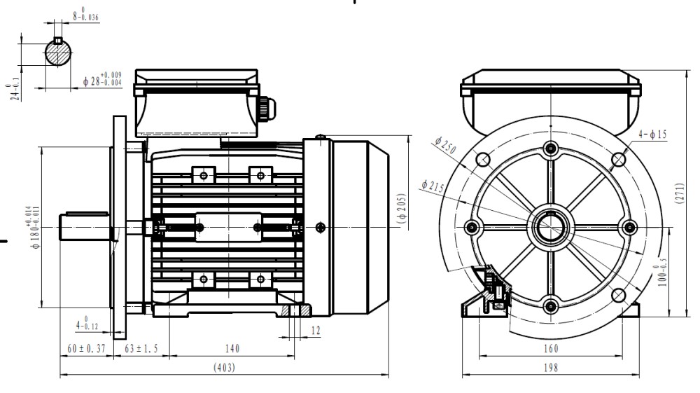 Single Phase 110V Elec Motor, 2.2Kw 4 pole, 1500rpm with flange and foot mount 2.241TCCB35-110