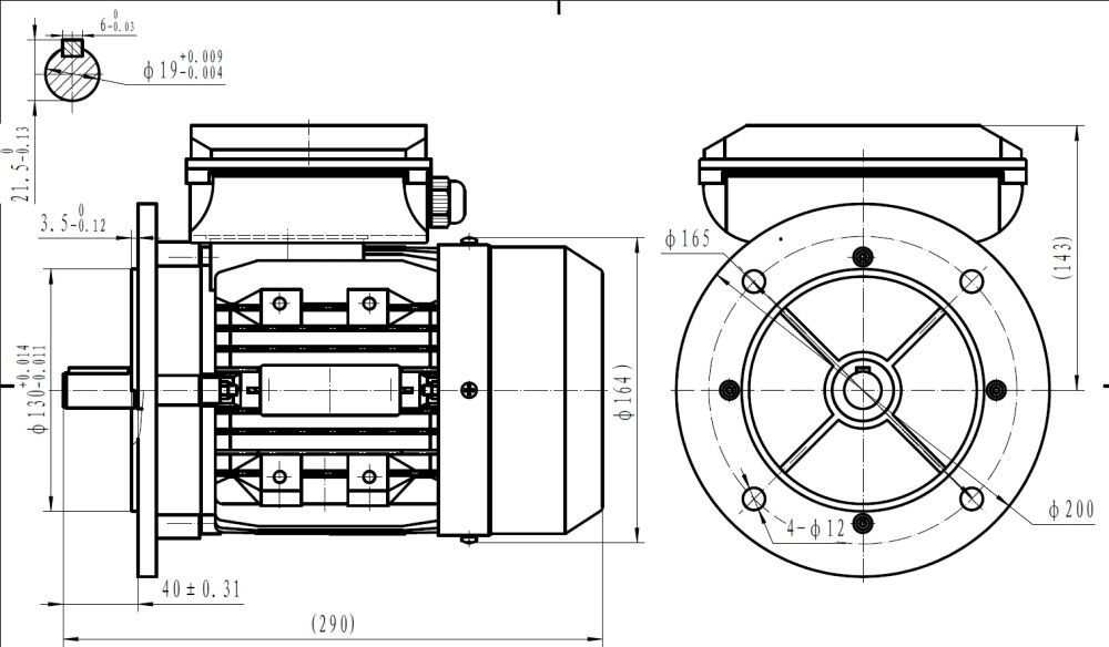 Single Phase 230v Electric Motor, 0.55Kw 4 pole 1330rpm with flange mount