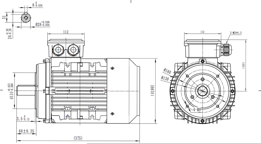 TEC Three Phase 400v Electric Motor, 3.0Kw 2 pole 3000rpm with face