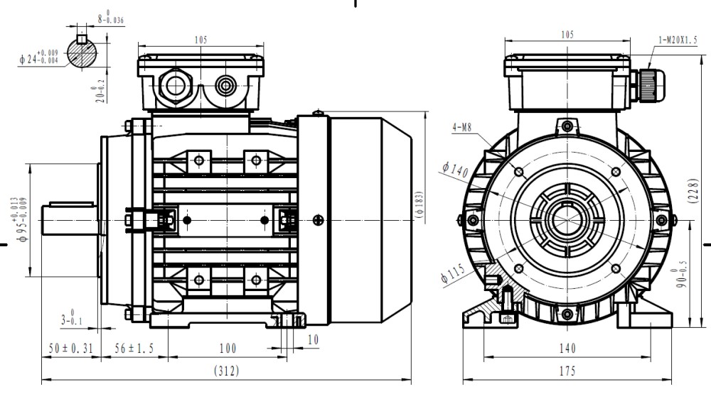 Three Phase 400v Electric Motor, 1.5KW 4 pole 1500rpm IP66 Waterproof with face and foot mount IE2 Three Phase 400v Electric Motor, 1.5KW 4 pole 1500rpm IP66 Waterproof with face and foot mount IE2