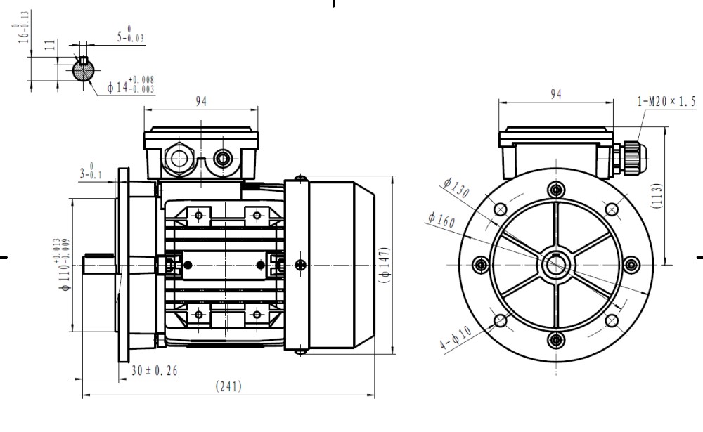 TEC Three Phase 400v Electric Motor, 0.55Kw 2 pole 3000rpm with flange