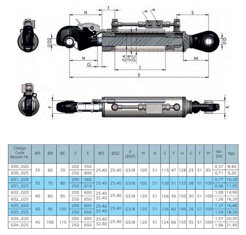 Flowfit Hydraulic Top Link Cylinder / Ram (Rapid Hook) 60Bore 35Rod 250Stroke 600Closed 630/025 25mm Pins c/w DPO check Flowfit Hydraulic Top Link Cylinder / Ram (Rapid Hook) 60Bore 35Rod 250Stroke 600Closed 630/025 25mm Pins c/w DPO check