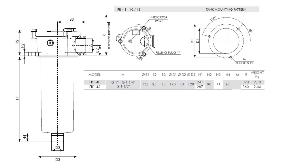 Hydraulic Tank top return line filter FR-1-40-C10-B-B-B7-0-C-MRB 1.1/2" 250 L/min Max Hydraulic Tank top return line filter FR-1-40-C10-B-B-B7-0-C-MRB 1.1/2" 250 L/min Max