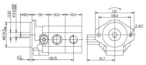 22 GPM Hydraulic two stage Hi-Low gear pump 2 Bolt Flange at 3600 rpm