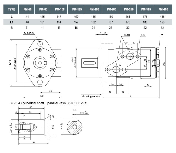 Flowfit Hydraulic Motor 51,2 cc/rev 1" inch Parallel Keyed Shaft Flowfit