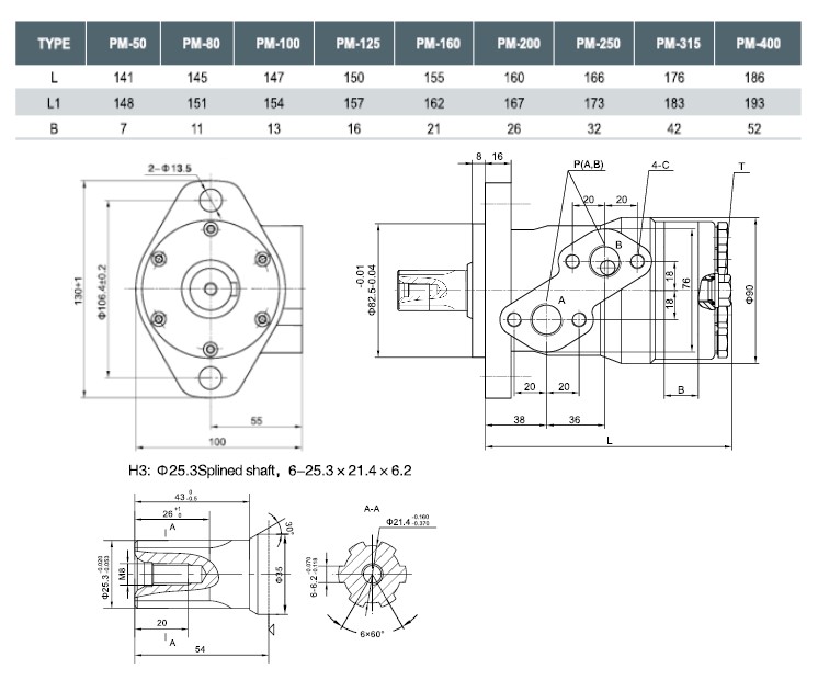 Flowfit Hydraulic Motor 80,5cc/rev 6 Splined 30mm Shaft 2 Bolt