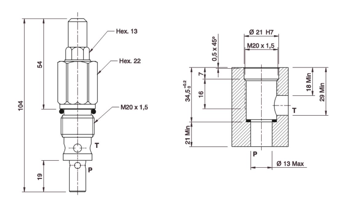 Hydraulic 35 L/min Cartridge Relief Valve VC0350/300 50-300 Bar