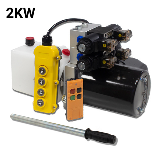 Flowfit 24V DC Double Acting, Double Solenoid Hydraulic Power pack 2KW with 2.5L Tank, Back Up Hand Pump & Wireless Remote