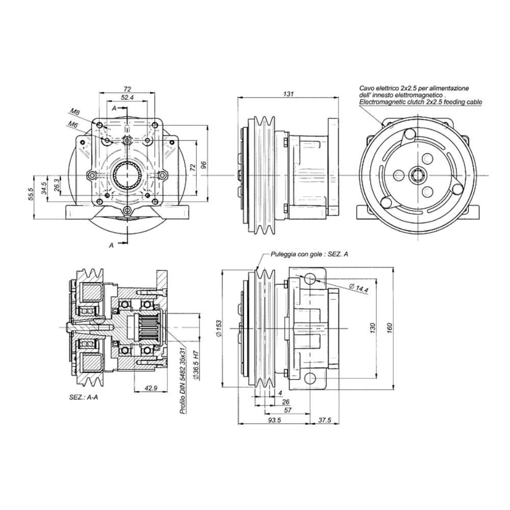 Borelli 12V DC 140 Nm Hydraulic Electromagnetic Clutch with V-Belt Pulley – Group 1 & 2 Flange Borelli 12V DC 140 Nm Hydraulic Electromagnetic Clutch with V-Belt Pulley – Group 1 & 2 Flange