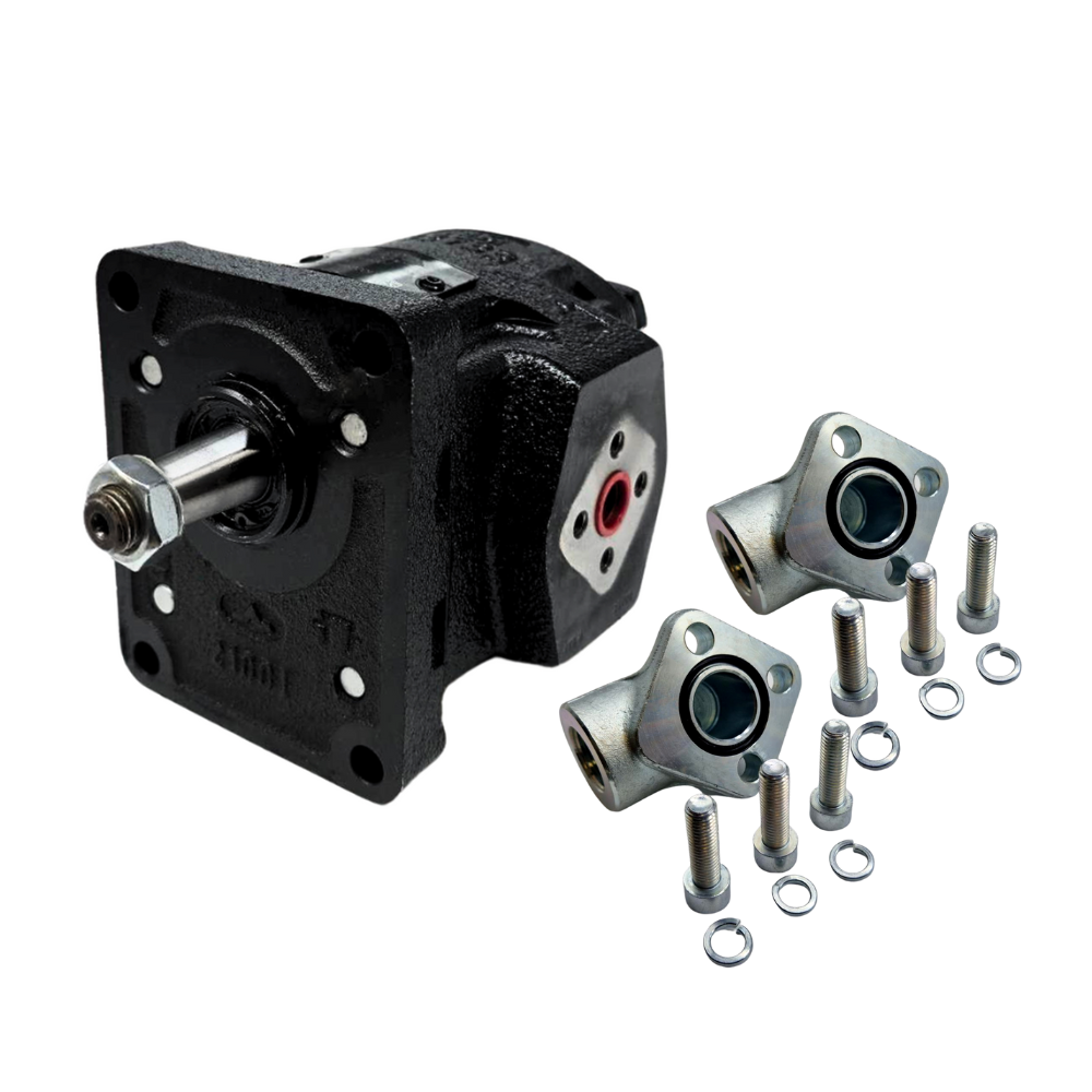 Walvoil Hydraulic Group 2, 11.2CC, Clockwise, Cast Iron Gear Pump Complete With Elbow Port Connectors 40mm x 30mm Walvoil Hydraulic Group 2, 11.2CC, Clockwise, Cast Iron Gear Pump Complete With Elbow Port Connectors 40mm x 30mm