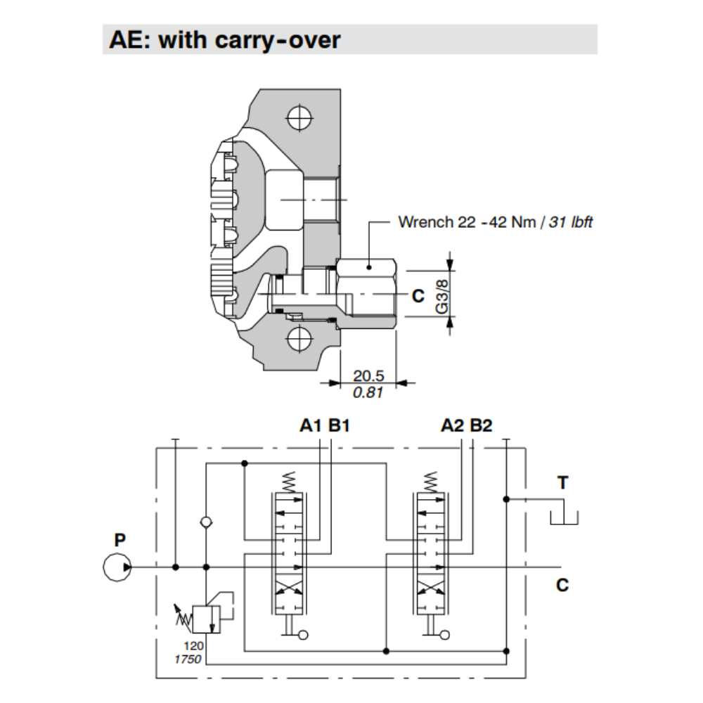 Walvoil Pressure Carry Over Plug, 3/8" BSP, SD5 Walvoil Pressure Carry Over Plug, 3/8" BSP, SD5