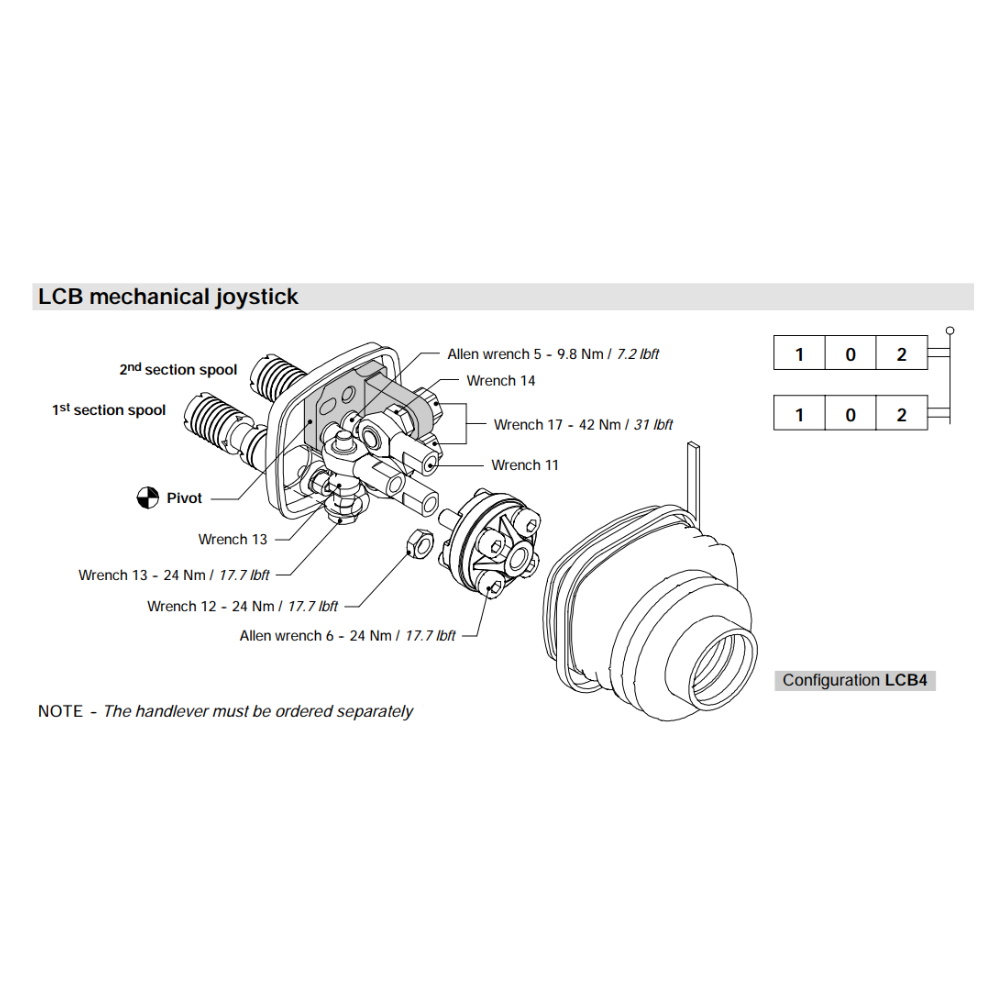 Walvoil SD11 Joy Stick Control Kit, 2 Sections, Type LCB