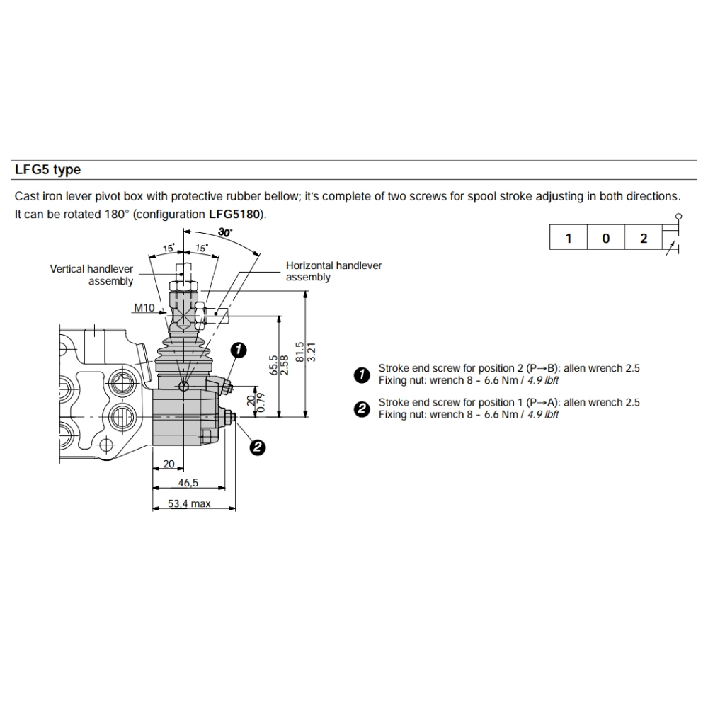 Walvoil SD4/SD6 LFG5 Cast Iron Lever Box with Adjustable Flow Limiter, Positions 1 and 2
