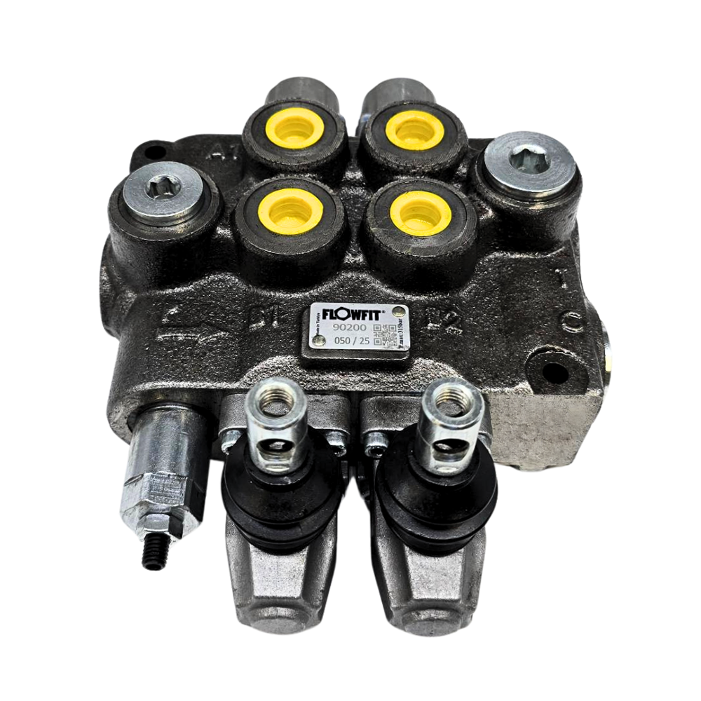 Flowfit 2 Bank Monoblock Valve, 1/2 BSP, 90 L/Min Double Acting Cylinder Spool 3 Positions
