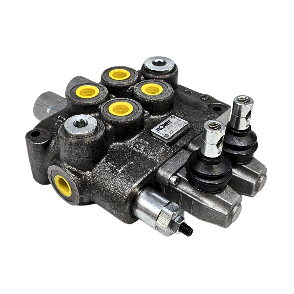 Flowfit 2 Bank Monoblock Valve, 1/2 BSP, 90 L/Min Double Acting Cylinder Spool 3 Positions