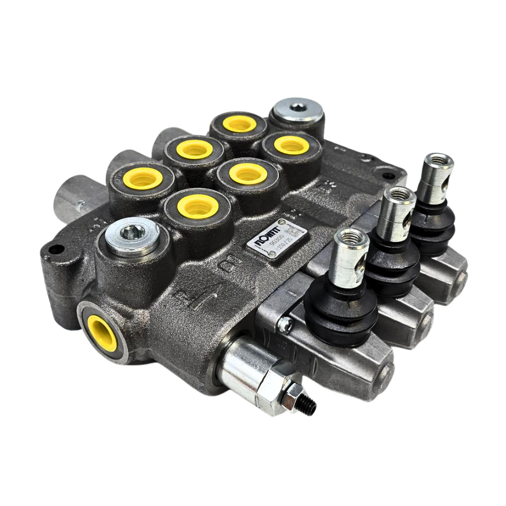 Flowfit 3 Bank Monoblock Valve, 1/2 BSP, 90 L/Min Double Acting Cylinder Spool 3 Positions