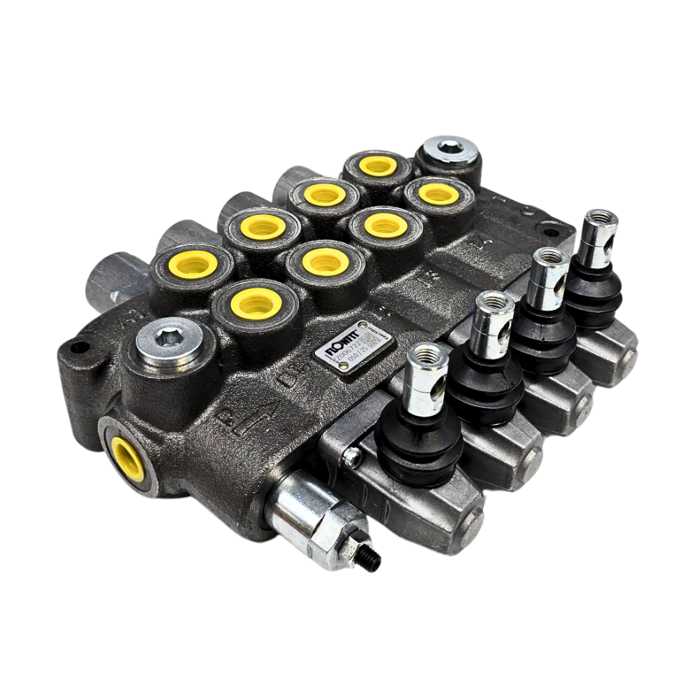 Flowfit 4 Bank Monoblock Valve, 1/2 BSP, 90 L/Min Double Acting Cylinder Spool 3 Positions
