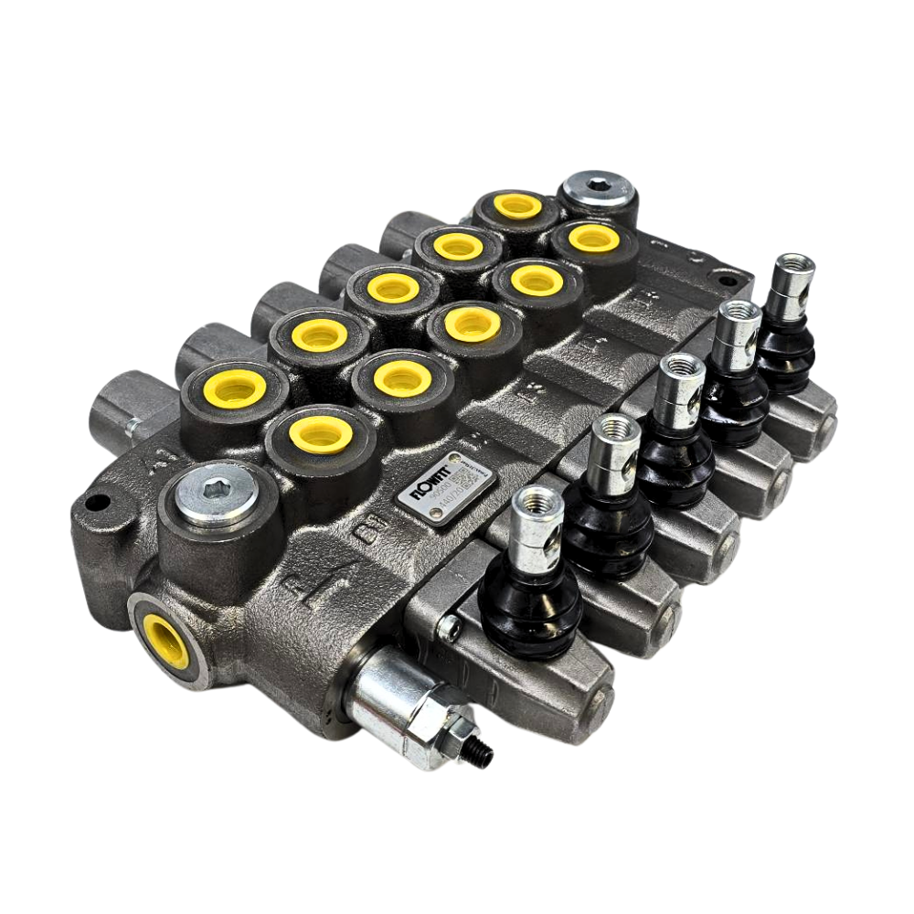 Flowfit 5 Bank Monoblock Valve, 1/2 BSP, 90 L/Min Double Acting Cylinder Spool 3 Positions