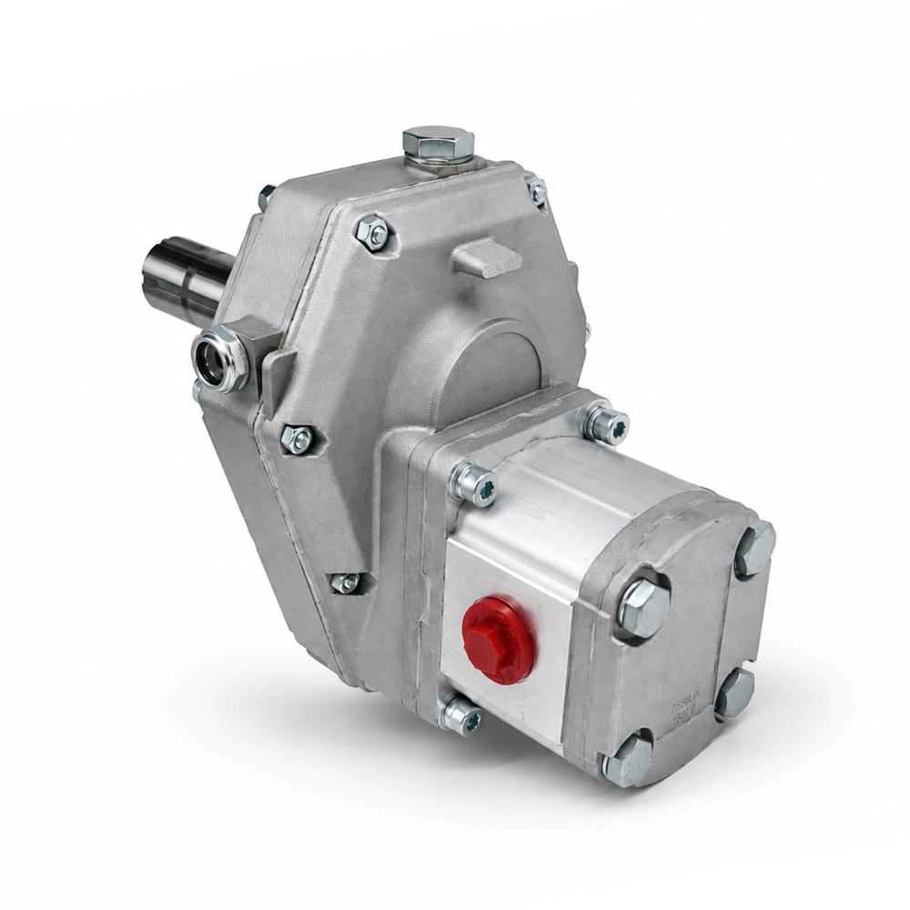 Hydraulic PTO Gearbox Aluminium Male Shaft Ratio 1:3 Group 2 Pump Assembly, 4cc, 6.50 L/Min, 270 Bar Hydraulic PTO Gearbox Aluminium Male Shaft Ratio 1:3 Group 2 Pump Assembly, 4cc, 6.50 L/Min, 270 Bar
