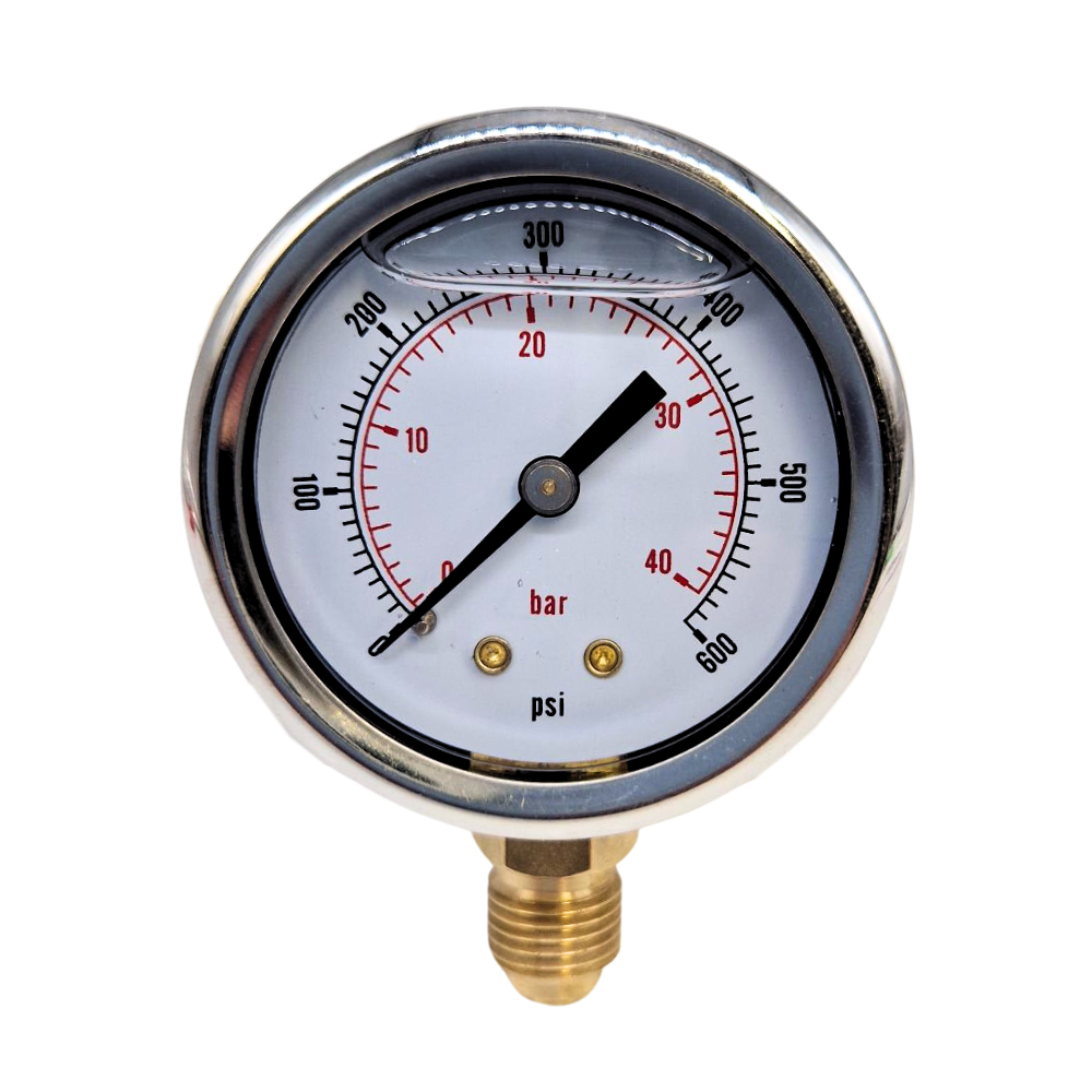 50mm Glycerine Filled Hydraulic Pressure Gauge, 0-600 PSI (40 Bar), 1/4" BSP, Base Entry 50mm Glycerine Filled Hydraulic Pressure Gauge, 0-600 PSI (40 Bar), 1/4" BSP, Base Entry