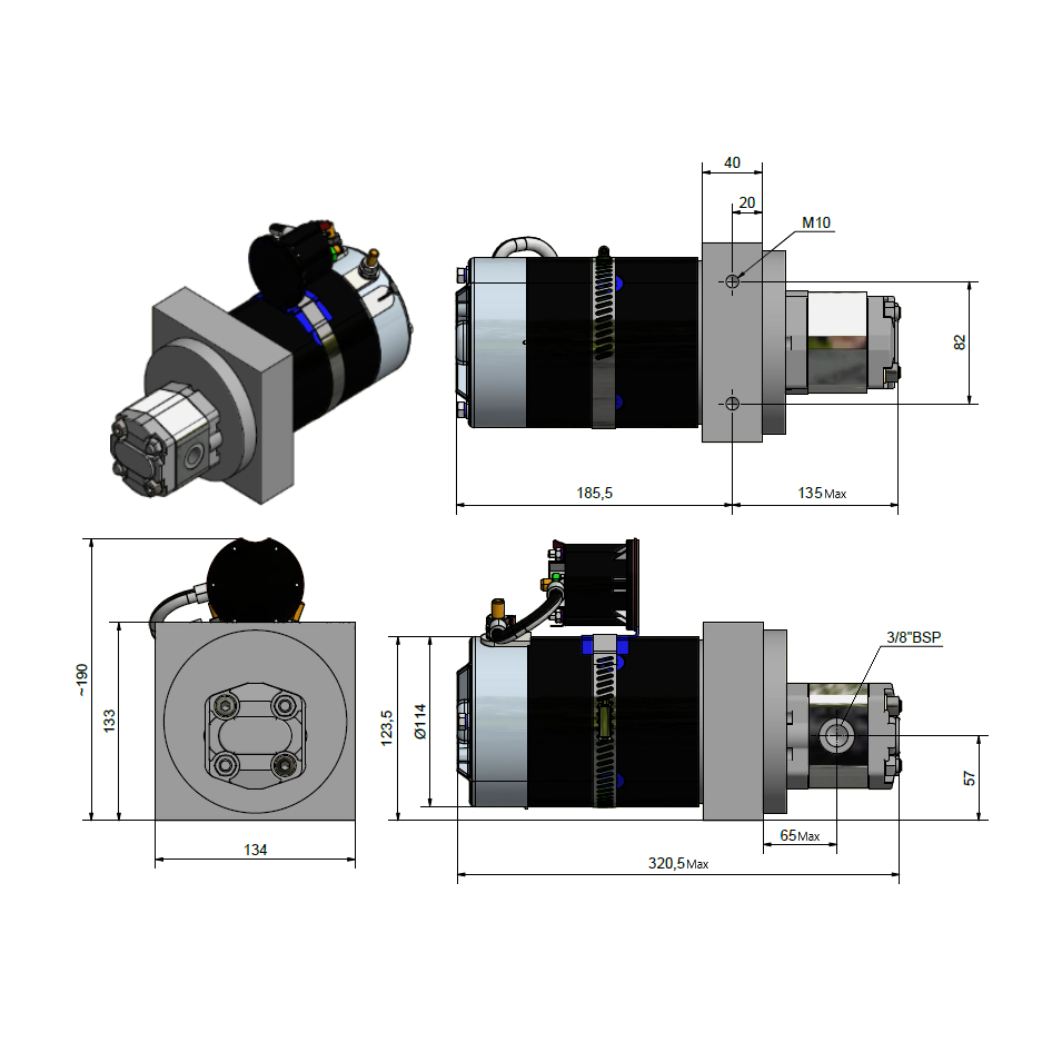 Flowfit 12V DC Motor Pump set, 3 L/min, 250 Bar, 1.6KW, 1.3CC, Intermittent Duty