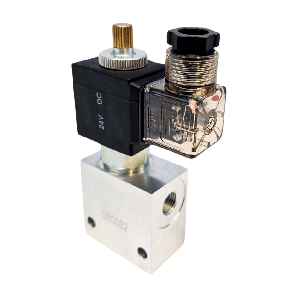 1/4" 24VDC 2Way Norm Closed Manual Override Poppet 2/2 Valve 25L/min 1/4" 24VDC 2Way Norm Closed Manual Override Poppet 2/2 Valve 25L/min