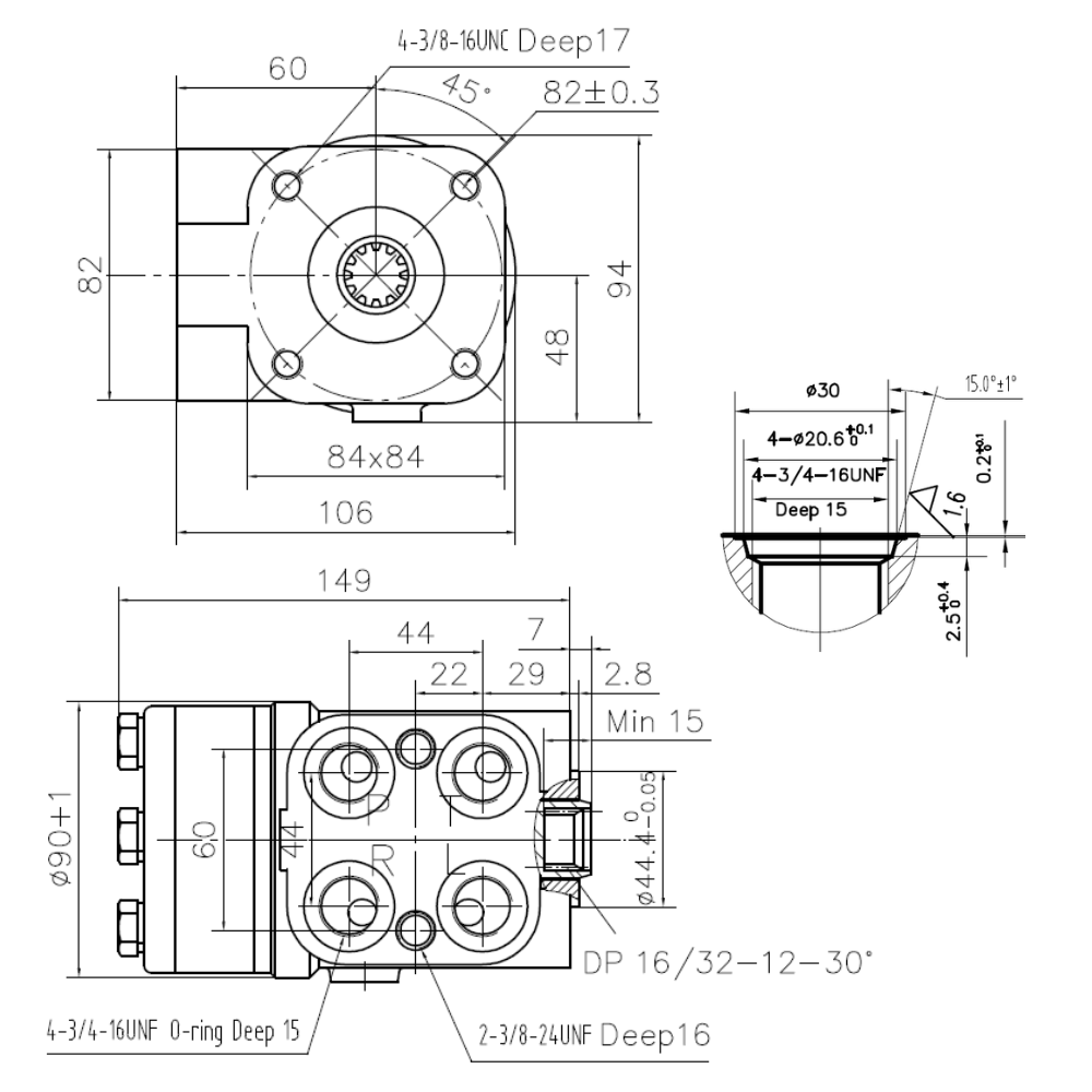 Hydraulic Steering Unit, Closed Centre, Non-Reaction, 3/4″-16 UNF O-Ring, 200CC