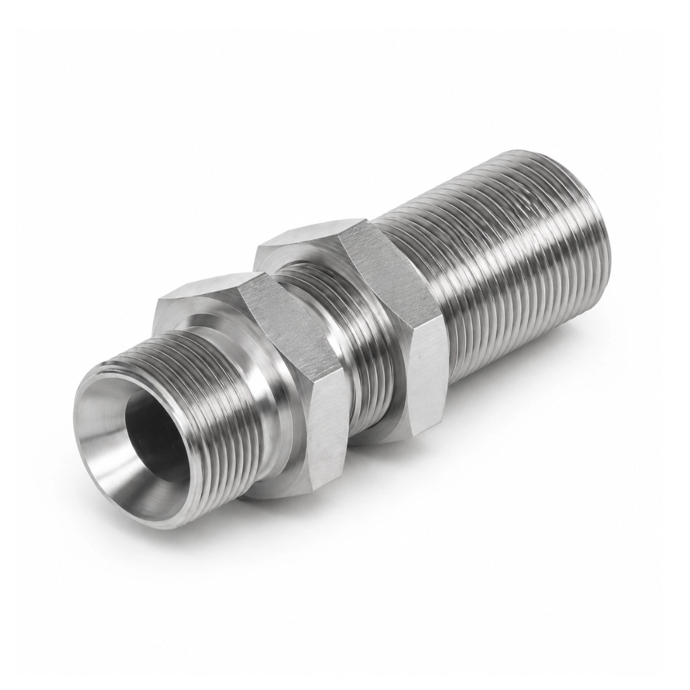 1/4" BSP Male to Male Extended Bulkhead With Locknut Hydraulic Adaptor 1/4" BSP Male to Male Extended Bulkhead With Locknut Hydraulic Adaptor