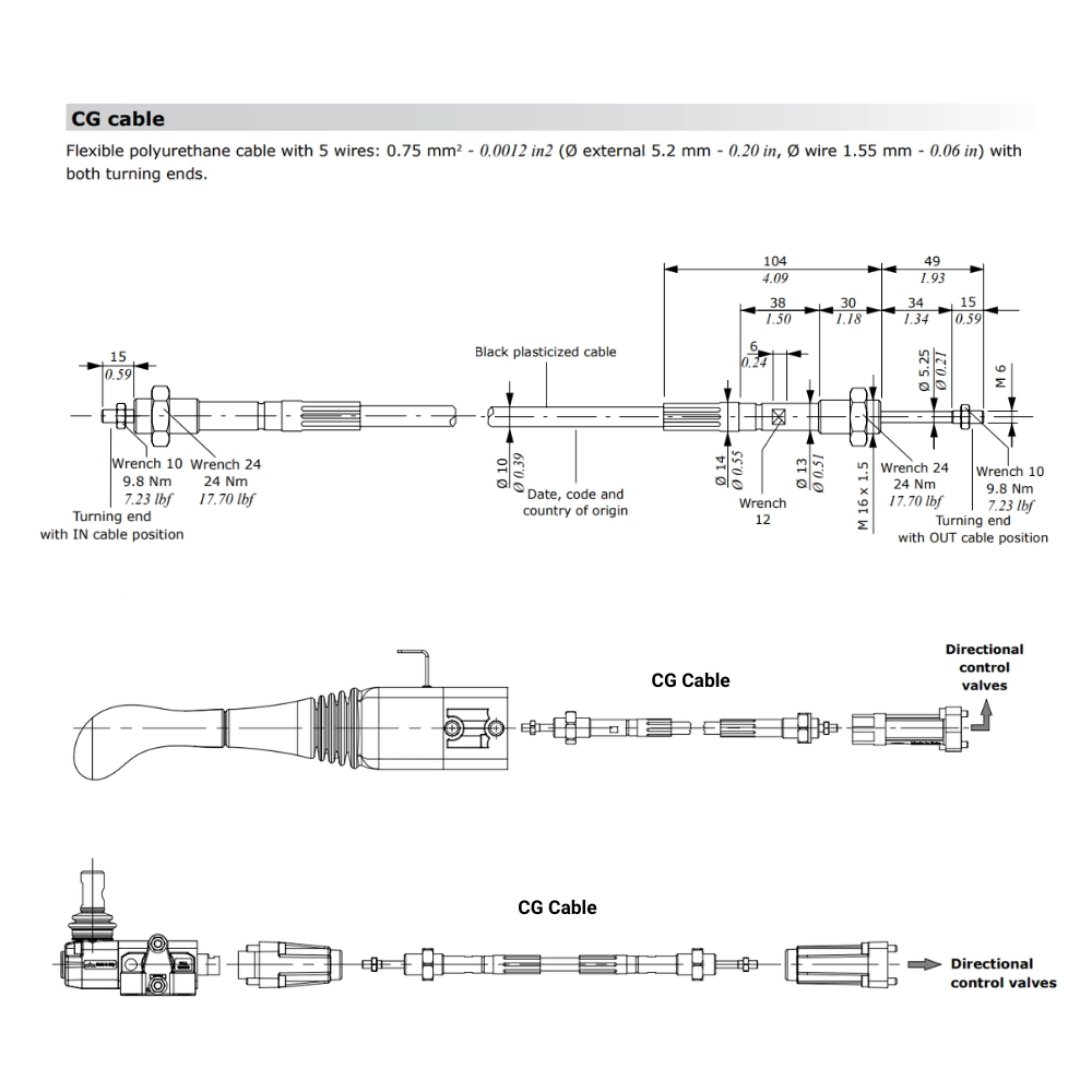Walvoil CG Flexible Control Cable 2000mm