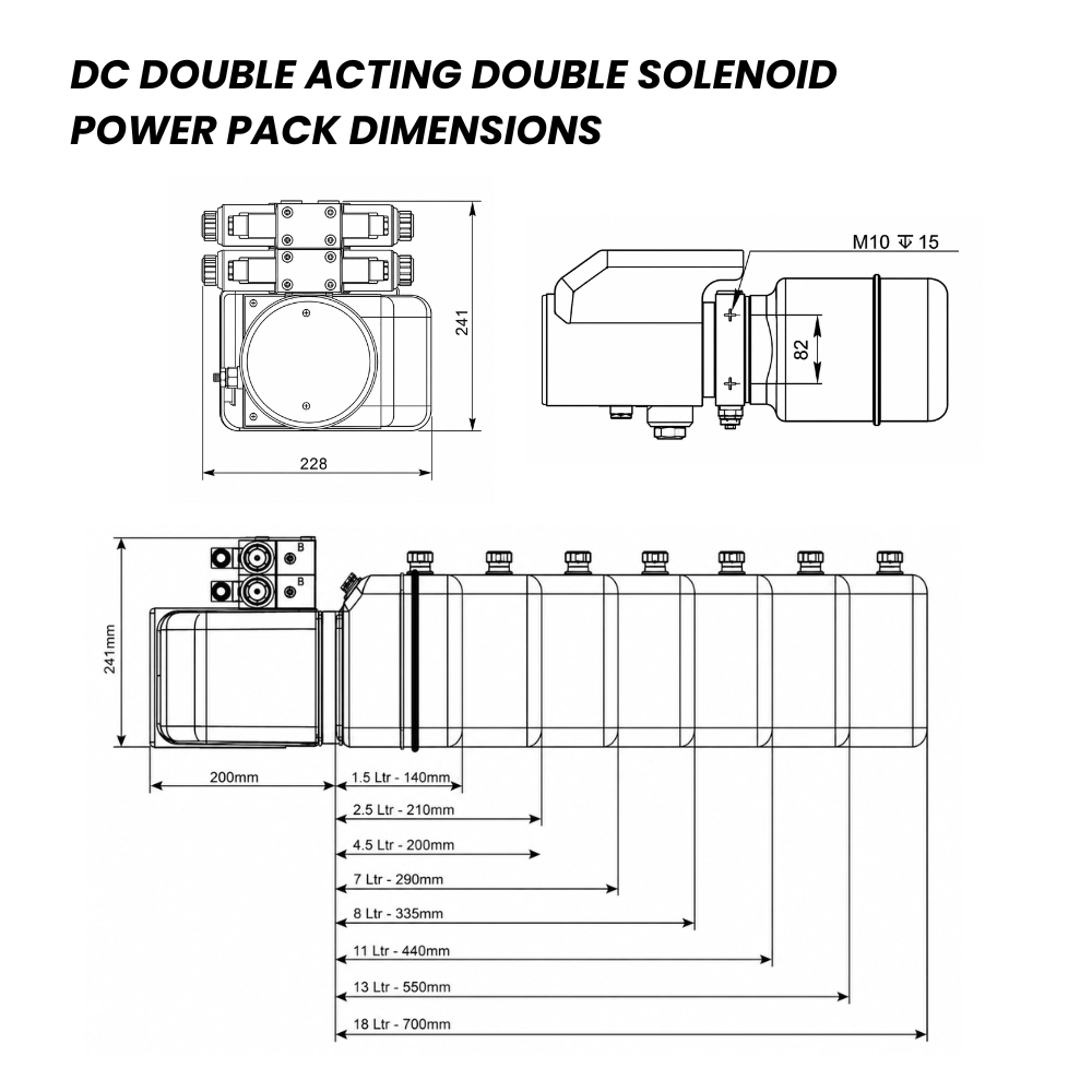 Flowfit Double Acting Double Solenoid Hydraulic Power Pack 2.5L Tank & Back up Hand Pump 24VDC 2KW