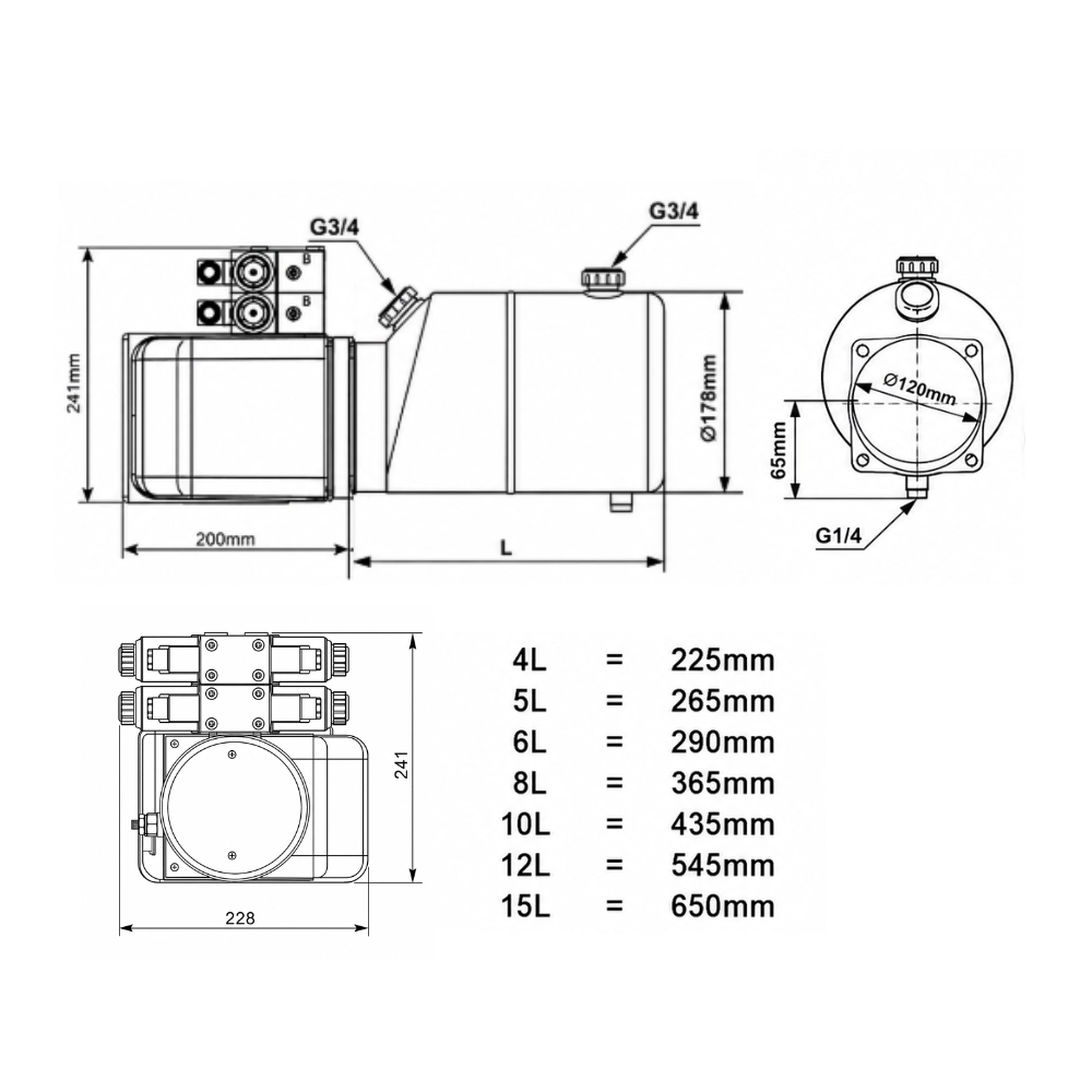 24V DC Double Acting Double Solenoid Hydraulic Power Pack 2kW with 4L Steel Tank and Backup Hand Pump