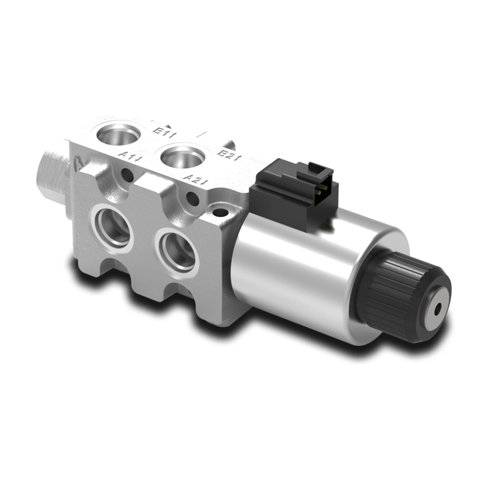 Walvoil DFE140 Stackable Solenoid Flow Diverter Valve, 6 Way, 1/2" BSP, 12V DC, Closed Centre, 80 L/min, 200 Bar