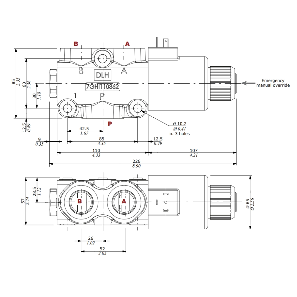 Walvoil, 12V DC, 3 Ways, 3/4" BSP, Open Centre, Solenoid Diverter Valve, DFE20/3A18ESC-W201-12VDC-CRZ