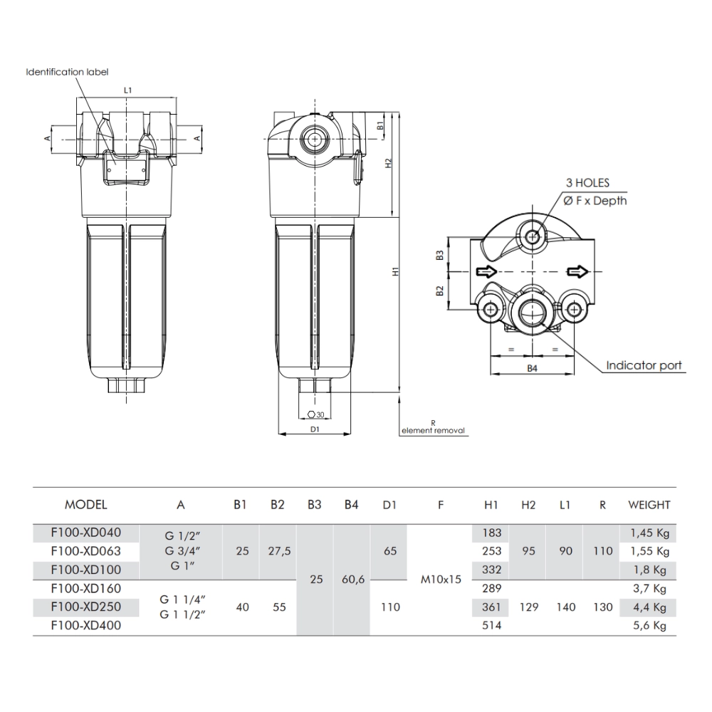 Filtrec F100-XD040 High Pressure Hydraulic Filter, 6 Micron Glass Fibre, 1/2" BSP, 48 L/min Filtrec F100-XD040 High Pressure Hydraulic Filter, 6 Micron Glass Fibre, 1/2" BSP, 48 L/min