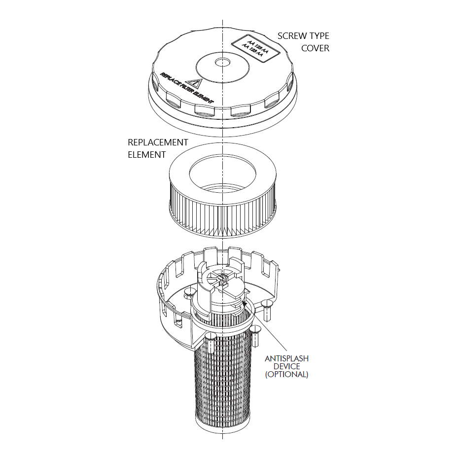 FB250D2C10000 Filler/Air Breather 6 hole 3Micron c/w replaceable cellulose element and Screw on Cover